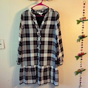 NWOT Joie Plaid Ruffle Front Tunic with adorable ruffles on the sleeve, button d